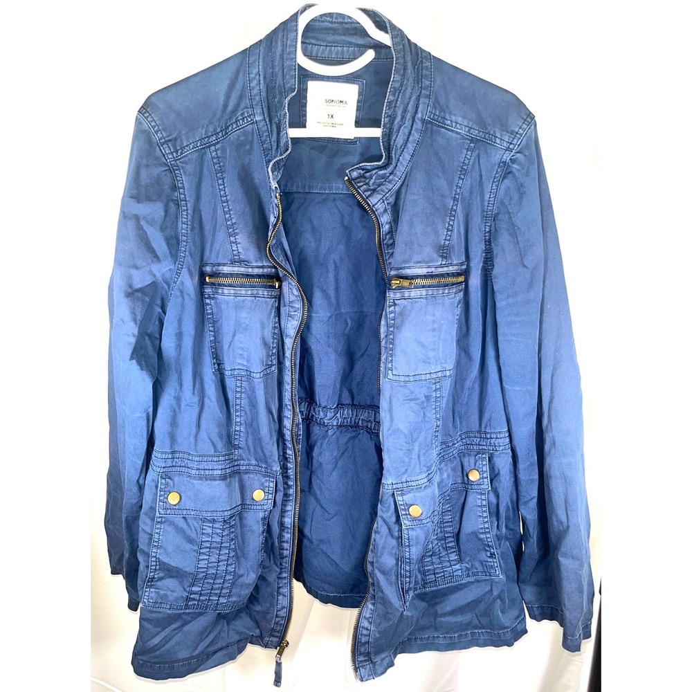 Sonoma Utility Jacket Navy Blue Cotton Military Style Lightweight Coat Plus 1X